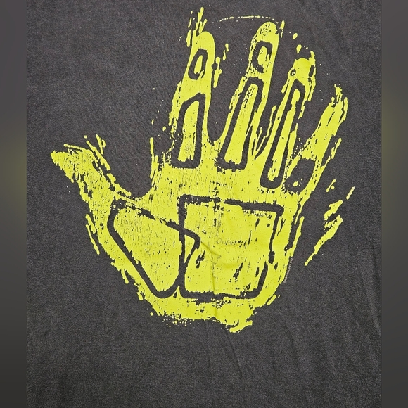 Vintage 80's Body Glove Graphic Neon Yellow Green Big Hand T-shirt Size L USA - Picture 2 of 10